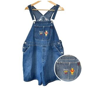 Disney Bib Overall Shorts Womens 18W Winnie The Pooh Tigger Embroid Denim Jean
